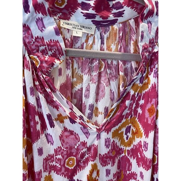 Christian Siriano Boho Artsy Blouse Top Shirt Open Collar‎ Size Large - Picture 4 of 11